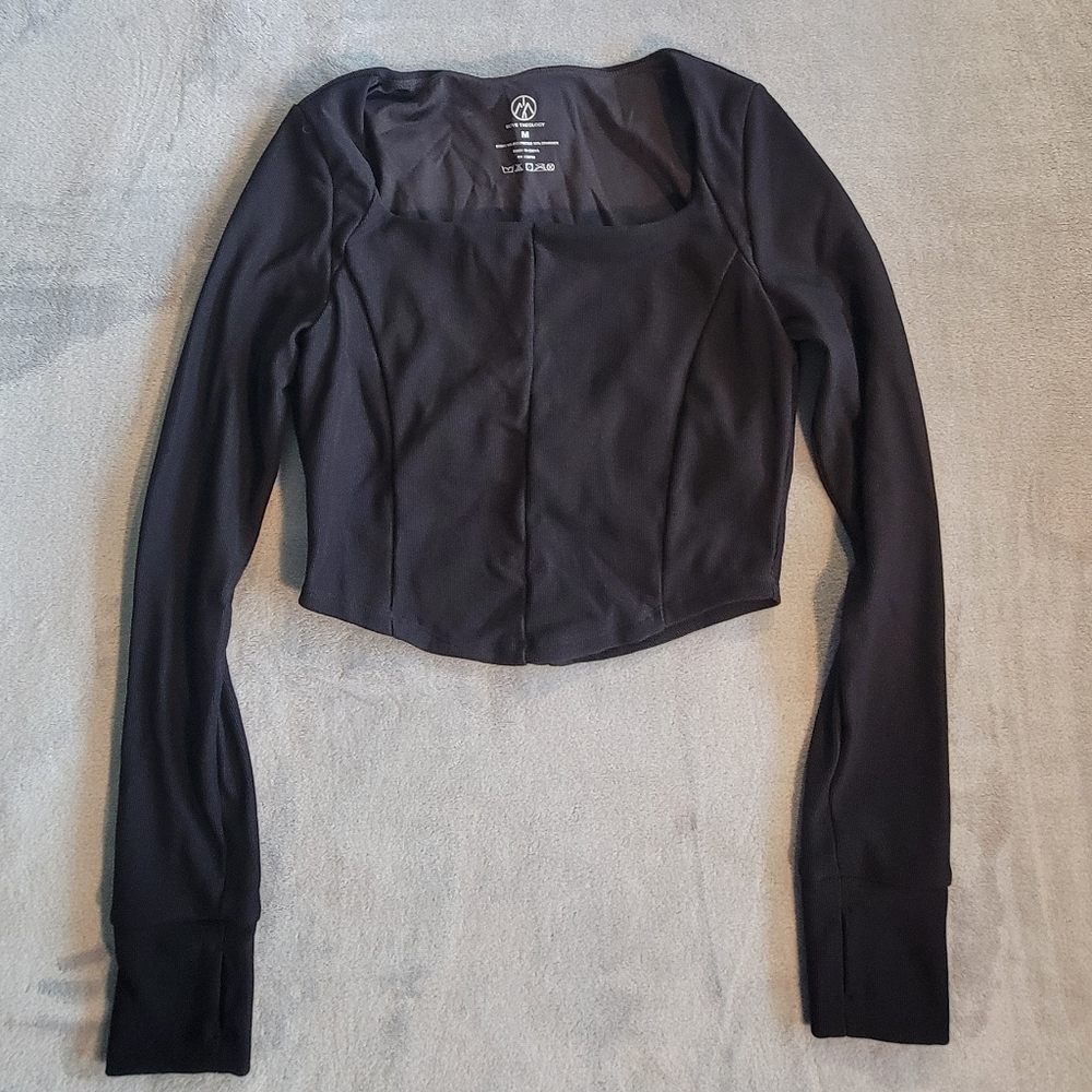 New Cropped Top Sweatshirt black, long sleeve Athletic Workout Yoga Sport Bra